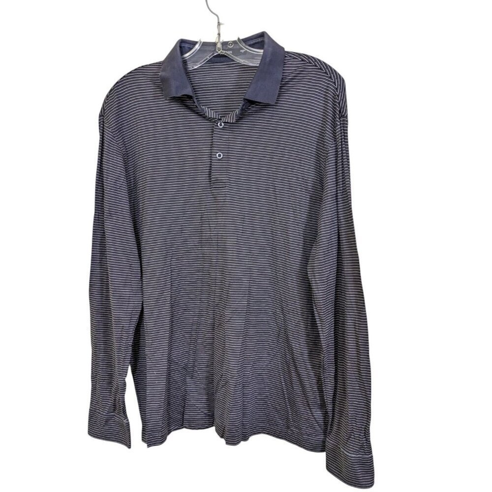 JoeOne Men XL Long Sleeve Polo Shirt Button Wrist Gray Stripe Cotton Lightweight